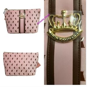Juicy Couture Pink and Brown Terrier Dog Print Travel Cosmetic Bag
